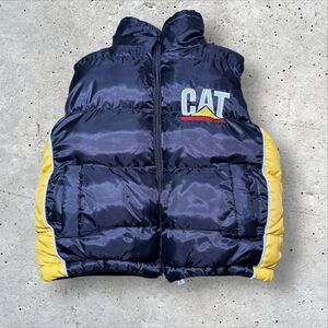 Caterpillar CAT Puffer Vest Youth Size 6 Black Yellow Big Logo Workwear Insulate